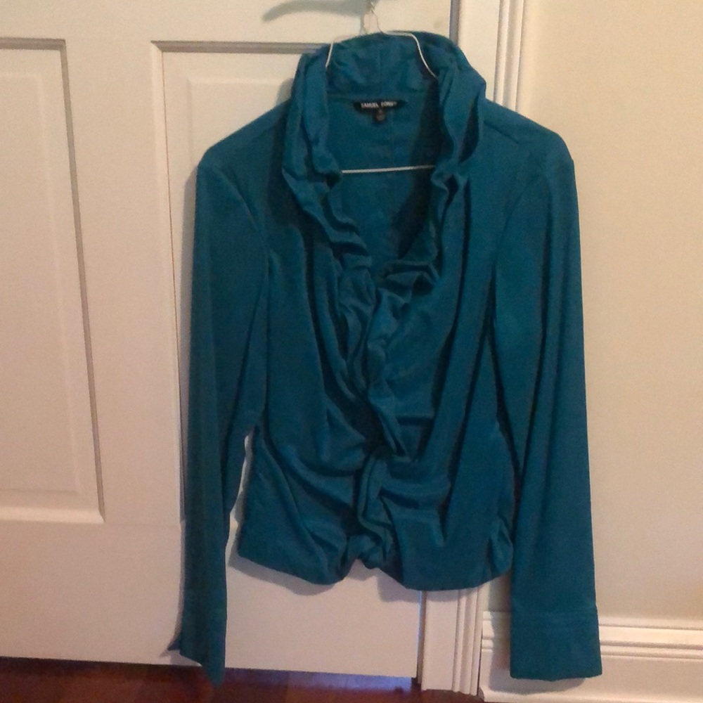 Samuel Dong Teal Ruffled Blouse